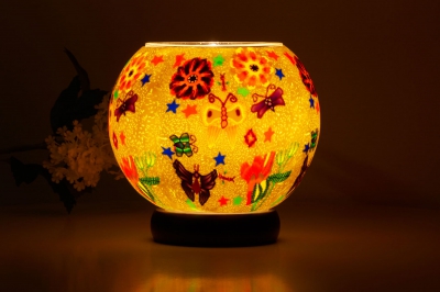 Leuchtglas als Lampe 113 bunte Schmetterlinge Ø15cm Dekoration Teelicht Windlicht Kerzenfarm - 1