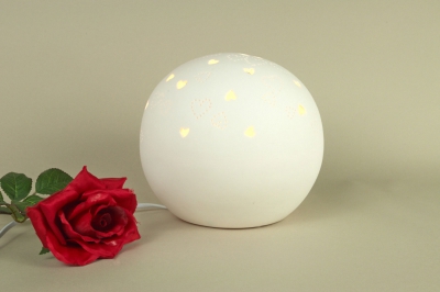 Tischlampe, Tischleuchte, Porzellan, Deko, Licht, Durchbrüche, Herz, rund, Ø21cm - 0