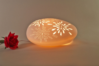 Tischlampe, Tischleuchte, Porzellan, DekoLicht, Durchbrüche Stein 31x21x11cm - 1