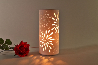 Tischlampe Feuerwerk Tischleuchte Porzellan Deko Licht Durchbrüche Zylinder Ø11cm - 1