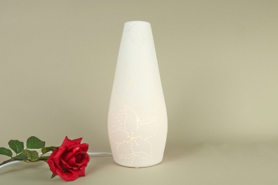 Hibiskus Tischlampe Tischleuchte Porzellan DekoLicht Durchbrüche Blumen Ø15cm - 0