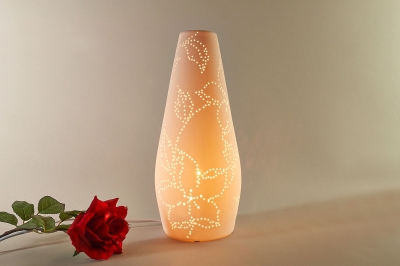 Hibiskus Tischlampe Tischleuchte Porzellan DekoLicht Durchbrüche Blumen Ø15cm - 1