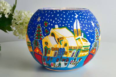 Leuchtglas 811 Snowy Village Ø15cm Dekoration Teelicht Windlicht Kerzenfarm Kerze - 1