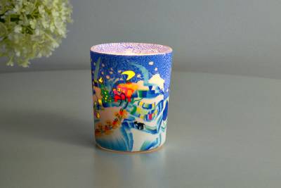 Leuchtglas für Teelicht 815 Schlittenfahrt Ø5,8cm Teelichtleuchte Windlichthalter - 1