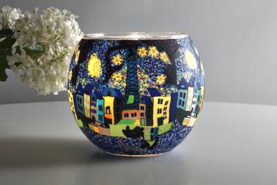 Leuchtglas 21607 Ø11cm Paris bei Nacht mit Eiffelturm und Mondsichel Unikat in Serie - 1