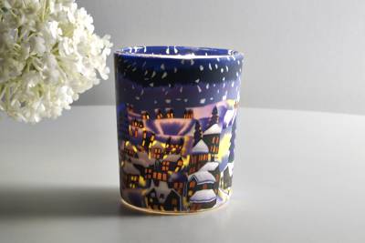 Leuchtglas für Teelicht 822 Snowy Town by Night Ø5,8cm Teelichtleuchte Windlichthalter - 1