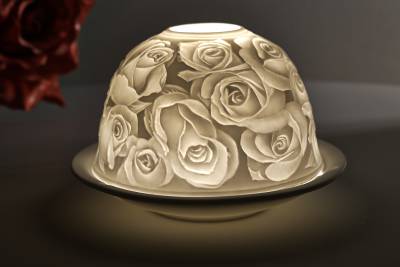 Kerzenfarm Hahn Dome Light Nr. 30005 Rosen - Teelicht Windlicht Dekoration Porzellanteelicht - 0