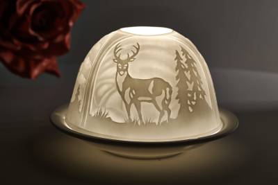 Kerzenfarm Hahn Dome Light Nr. 30015 Hirsche - Teelicht Windlicht Dekoration Porzellanteelicht - 0