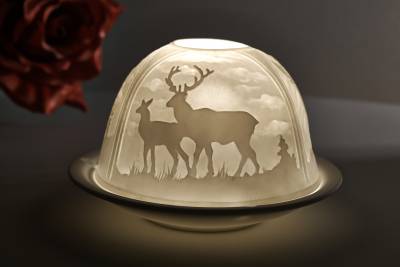 Kerzenfarm Hahn Dome Light Nr. 30015 Hirsche - Teelicht Windlicht Dekoration Porzellanteelicht - 1