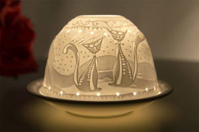 Kerzenfarm Dome Light Nr. 30041 Katzen - Teelicht Windlicht Dekoration Porzellanteelicht - 0