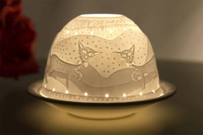 Kerzenfarm Dome Light Nr. 30041 Katzen - Teelicht Windlicht Dekoration Porzellanteelicht - 1