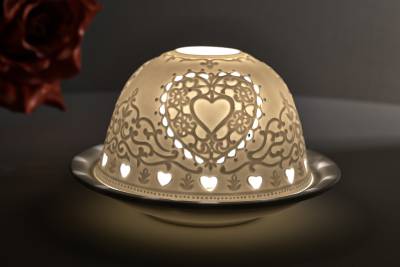 Kerzenfarm Hahn Dome Light Nr. 30043 Herzen - Teelicht Windlicht Dekoration Porzellanteelicht - 0