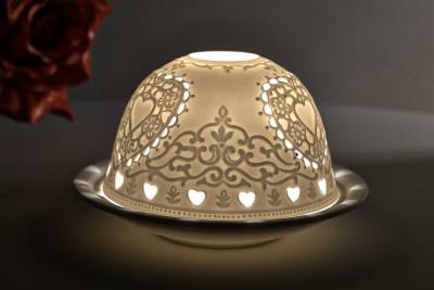 Kerzenfarm Hahn Dome Light Nr. 30043 Herzen - Teelicht Windlicht Dekoration Porzellanteelicht - 1