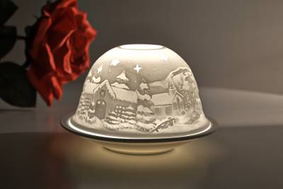 Kerzenfarm Hahn Dome Light Nr. 32009 Winternacht - Teelicht Windlicht Dekoration Porzellanteelicht - 0