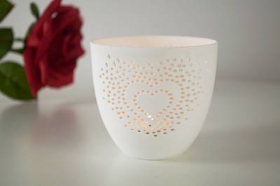Porzellan-Becher Herz, Teelichthalter Windlicht Lichterzauber Tealight Cups - 0