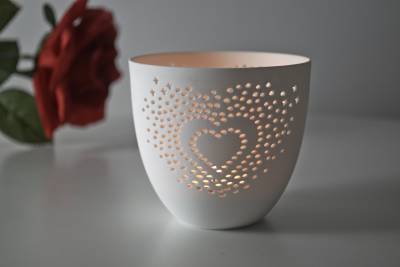 Porzellan-Becher Herz, Teelichthalter Windlicht Lichterzauber Tealight Cups - 1