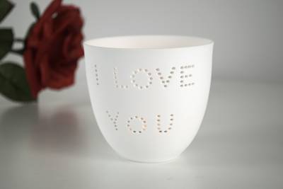 Porzellan-Becher Liebe, Teelichthalter Windlicht Lichterzauber Tealight Cups - 0