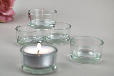 Teelichthalter aus Echtglas für Wachsteelicht, Teelichtglas, Teelichtständer, klar - 0