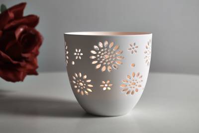 Porzellan-Becher Blumen, Teelichthalter Windlicht Lichterzauber Tealight Cups - 1