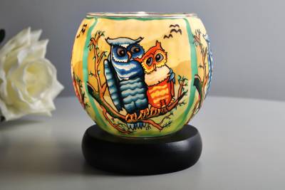Leuchtglas Lampe 21110 Owls Ø11cm Dekoration Teelicht Windlicht Kerzenfarm Kerze - 1