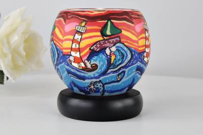 Leuchtglas Lampe 21003 Waves Ø11cm Dekoleuchte Teelicht Windlicht Kerzenfarm - 0