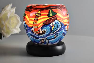 Leuchtglas Lampe 21003 Waves Ø11cm Dekoleuchte Teelicht Windlicht Kerzenfarm - 1