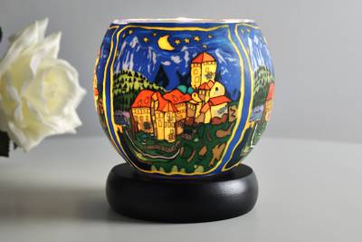 Leuchtglas Lampe Kerzenfarm 21635 Schloss Tirol Ø11cm Windlicht Dekoleuchte - 1