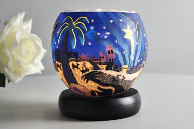 Leuchtglas Lampe Kerzenfarm 21823 Bethlehem Krippe Ø11cm Windlicht Dekoleuchte - 1