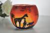 Leuchtglas 21123 Safari 11cm Teelichtglas mit Giraffen Warzenschwein Sonnenuntergang Unikat in Serie