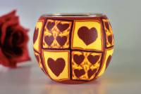 Leuchtglas 21310 Hearts, Herzpoesie 11cm Teelichtglas mit 1-fach & 4-fach Herz Unikat in Serie