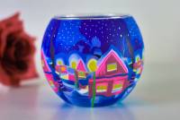 Leuchtglas 21832 Winterdorf bei Nacht 11cm Handmodelliertes Unikat in Serie
