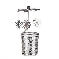 Romantisches Glas-Karussell Windlicht – Flower-Edition silber