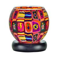 Leuchtglas Lampe Leuchte Nr.12 Ø11cm Dekoration Licht Windlicht Teelichter Patchwork