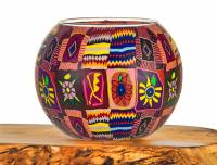 Leuchtglas Nr.12 Patchwork, buntes Flickenwerk auf einem 15cm Leuchtglas