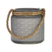 Glaswindlicht mit Kordel, Laterne grau für Teelicht, Stumpenkerze