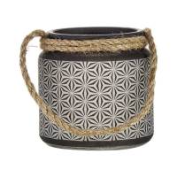 Glaswindlicht mit Kordel, Laterne anthrazit für Teelicht, Stumpenkerze