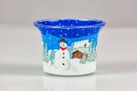 Votiv Glas 592 Schneemann in den Bergen dekoratives Windlicht