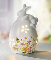 LED Ei Blumenwiese Osterhase auf Ei Deko Dekoei beleuchtet Osterdeko