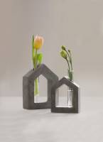Haus mit Vase aus Beton Glas Vasen Dekovase 2er Set Deko schlicht Blumenvase