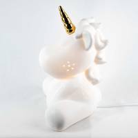 Einhorn Tischleuchte weiss Porzellan Deko Lampe Kinder Durchbrüche LED Nachtlicht
