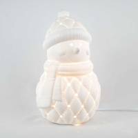Schneemann Tischlampe, Tischleuchte, weiss, inkl Leuchtmittel Porzellan, Dekoration