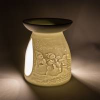 Starlight Aromalampe Nr.45 eine Familie Schneemänner aus weißem Bisquitporzellan, Teelicht & Duftöl-Lampe