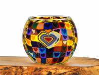 Leuchtglas Nr.152 ohne Wachs Ø11cm Dekoration Teelichthalter Windlicht Herz/ bunt