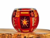 Leuchtglas Nr.75 ohne Wachs Ø11cm Dekoration Licht Windlicht Teelichthalter Sterne, rot