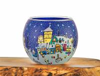 Leuchtglas Nr.68 ohne Wachs Ø11cm Licht Windlicht verschneiter Marktplatz
