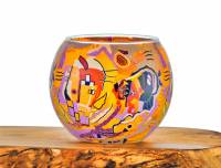 Leuchtglas Nr.53 ohne Wachs Ø11cm Deko Licht Windlicht Teelicht Phantasiemotiv orange