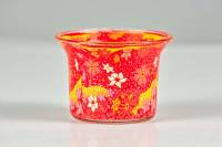 Votiv Glas 358 Blumen/ Rottöne dekoratives Windlicht