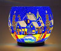 Leuchtglas Lampe Gigant Nr.49 Schnee in der Stadt Ø30cm, inklusive elektr. Beleuchtung, Leuchte