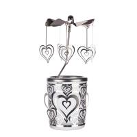 Romantisches Lichtkarussell: Glas-Karussell-Windlicht mit Herz-Motiv in Silber