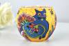 Leuchtglas 21111 Paradis Katze Ø11cm blaue Katze mit Blume Schmetterlingen Unikat in Serie